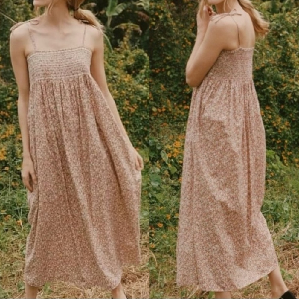 Doen Pansy Dress Floral Smocked Midi Small